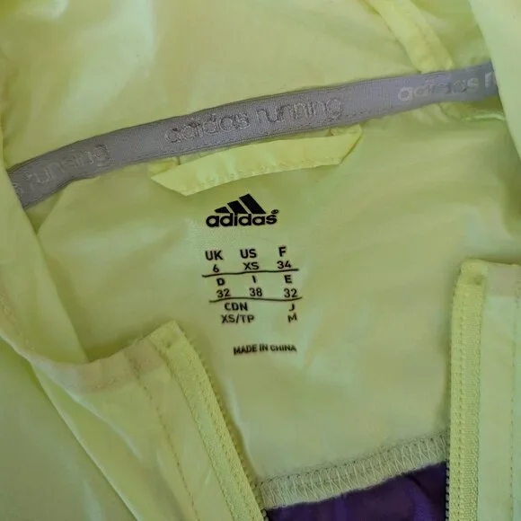 Adidas Lightweight Running Jacket - Highlighter Yellow, Purple - size XS - Picture 3 of 8